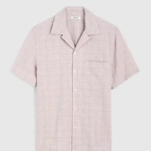 Short-Sleeve Camp Shirt in Crinkled Cotton Blend