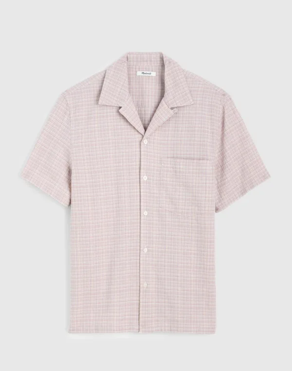 Short-Sleeve Camp Shirt in Crinkled Cotton Blend